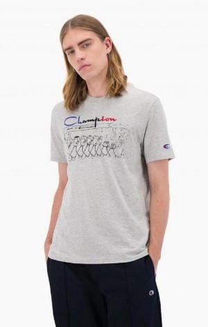 Champion Archive Centenary Print T-Shirt Men's T Shirts Light Grey | VNSMQ-8641