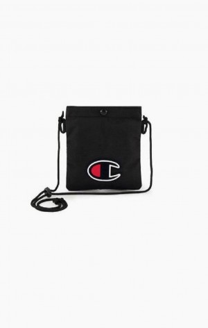 Champion C Logo Coated Shoulder Bag Men's Bags Black | GHAXV-5261