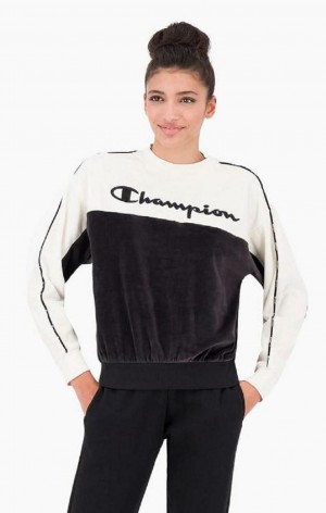 Champion Embroidered Logo Velour Sweatshirt Women's Sweatshirts Black | KFEGA-8723