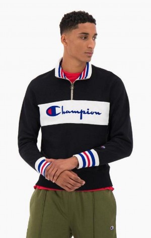 Champion Half Zip-Up Script Logo Sweatshirt Men's Sweatshirts Black | OYJBC-9532