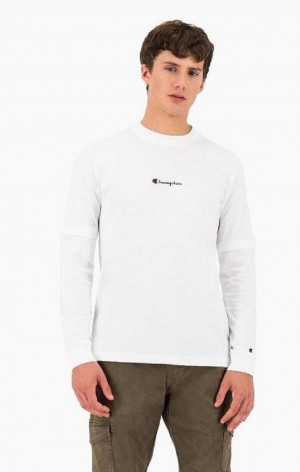 Champion Layered Small Script Logo T-Shirt Men's T Shirts White | JZMIV-9514
