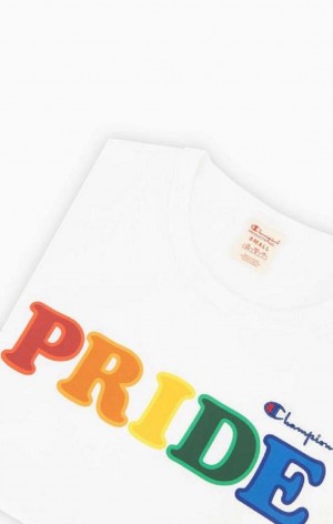 Champion PRIDE C Logo Crew Neck T-Shirt Women's T Shirts White | CQTDK-5423