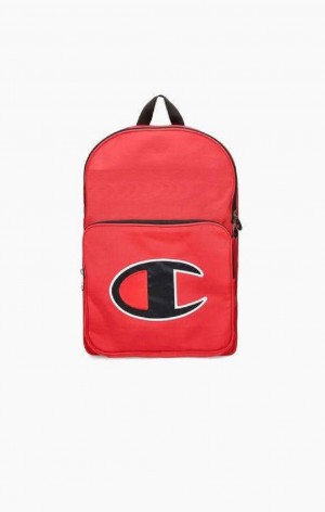 Champion Satin C Logo Patch Zipped Backpack Women's Bags Red | CRDLM-6795