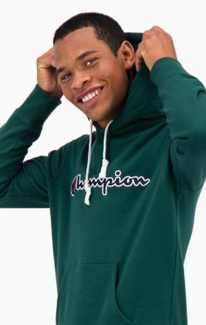 Champion Satin Stitch Script Logo Fleece Hoodie Men's Hoodie Light Green | YKQFB-6024