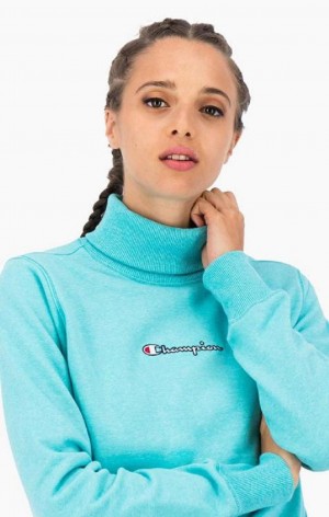 Champion Satin Stitch Script Logo Sweatshirt Women's Sweatshirts Turquoise | FOXAD-5327