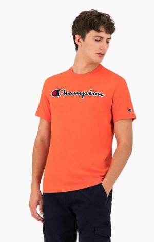 Champion Satin Stitch Script Logo T-Shirt Men's T Shirts Red | UEWVB-1234