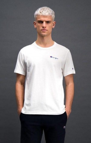 Champion Script Logo Back Crew Neck T-Shirt Men's T Shirts White | ILXBG-8605