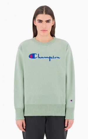 Champion Script Logo Reverse Weave Sweatshirt Women's Sweatshirts Green | EYFHL-6341