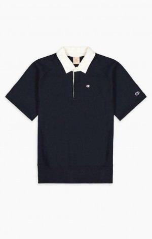 Champion Short Sleeve Reverse Weave Polo Sweatshirt Men's Sweatshirts Black | ZVPLW-5387