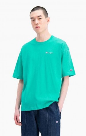Champion Small Script Logo T-Shirt Men's T Shirts Turquoise | CXEJK-6239