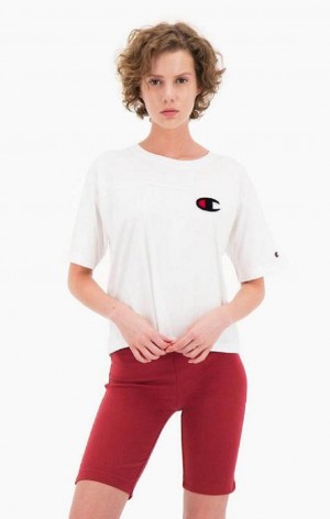 Champion Velvet C Logo T-Shirt Women's T Shirts White | MWCGI-3756