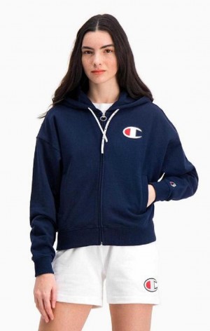 Champion Zip-Through C Logo Hoodie Women's Hoodie Dark Turquoise | QYWFG-9473