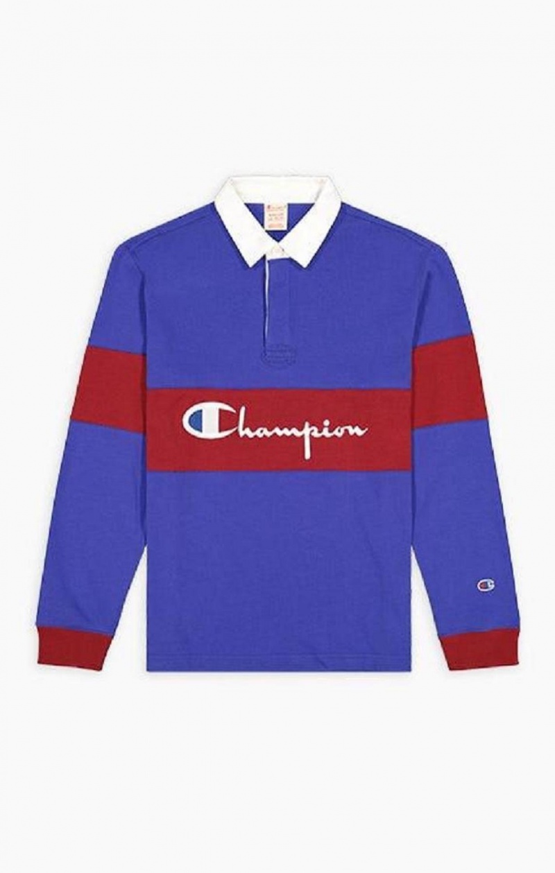Champion Colour Block Cotton Jersey Polo Shirt Men's T Shirts Blue | KUHJT-5780