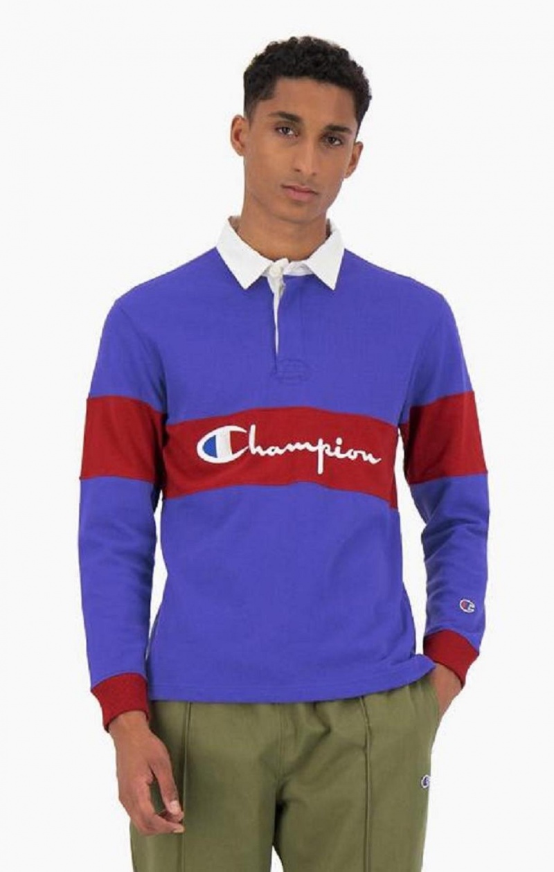 Champion Colour Block Cotton Jersey Polo Shirt Men\'s T Shirts Blue | KUHJT-5780