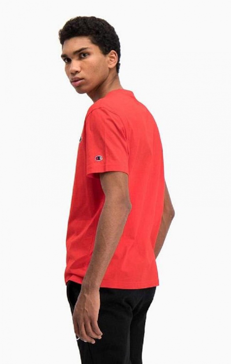 Champion Satin Script Logo T-Shirt Men's T Shirts Red | YXQBK-3416