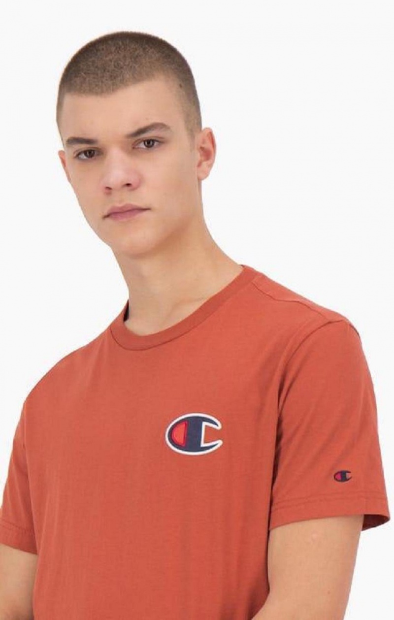 Champion Suede C Logo Crew Neck T-Shirt Men's T Shirts Orange | FHYBO-5310