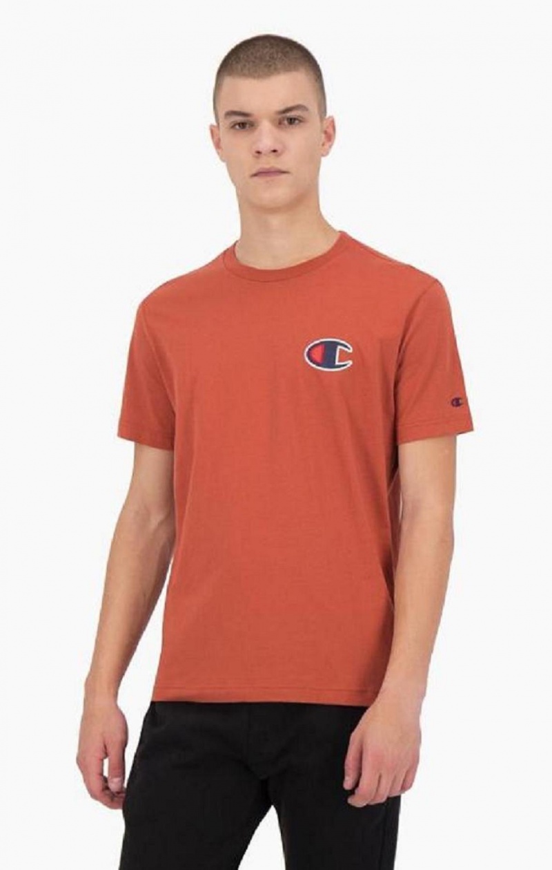 Champion Suede C Logo Crew Neck T-Shirt Men\'s T Shirts Orange | FHYBO-5310